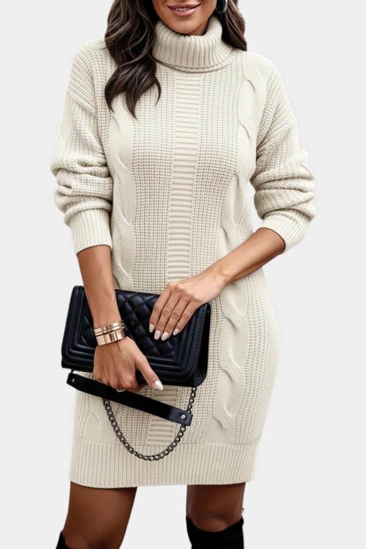 Elinora  - Robe Pull Col Roulé Maille Cosy
