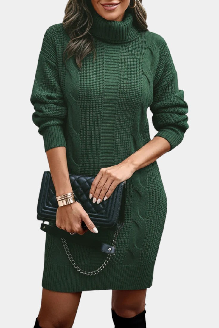 Elinora  - Robe Pull Col Roulé Maille Cosy