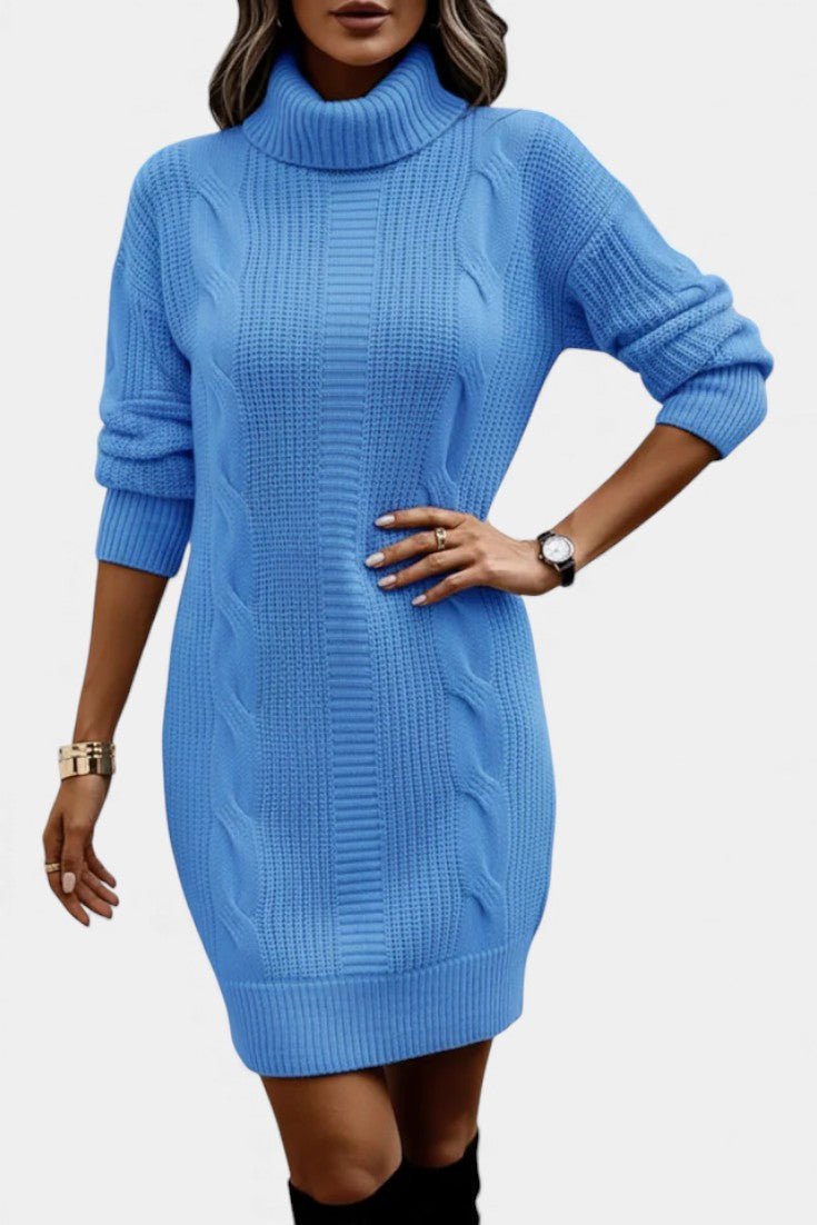 Elinora  - Robe Pull Col Roulé Maille Cosy