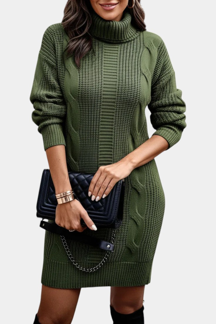 Elinora  - Robe Pull Col Roulé Maille Cosy