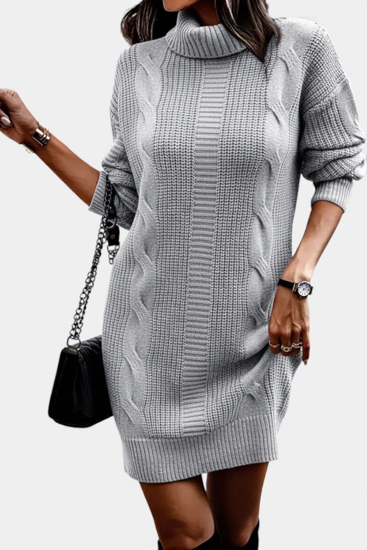 Elinora  - Robe Pull Col Roulé Maille Cosy
