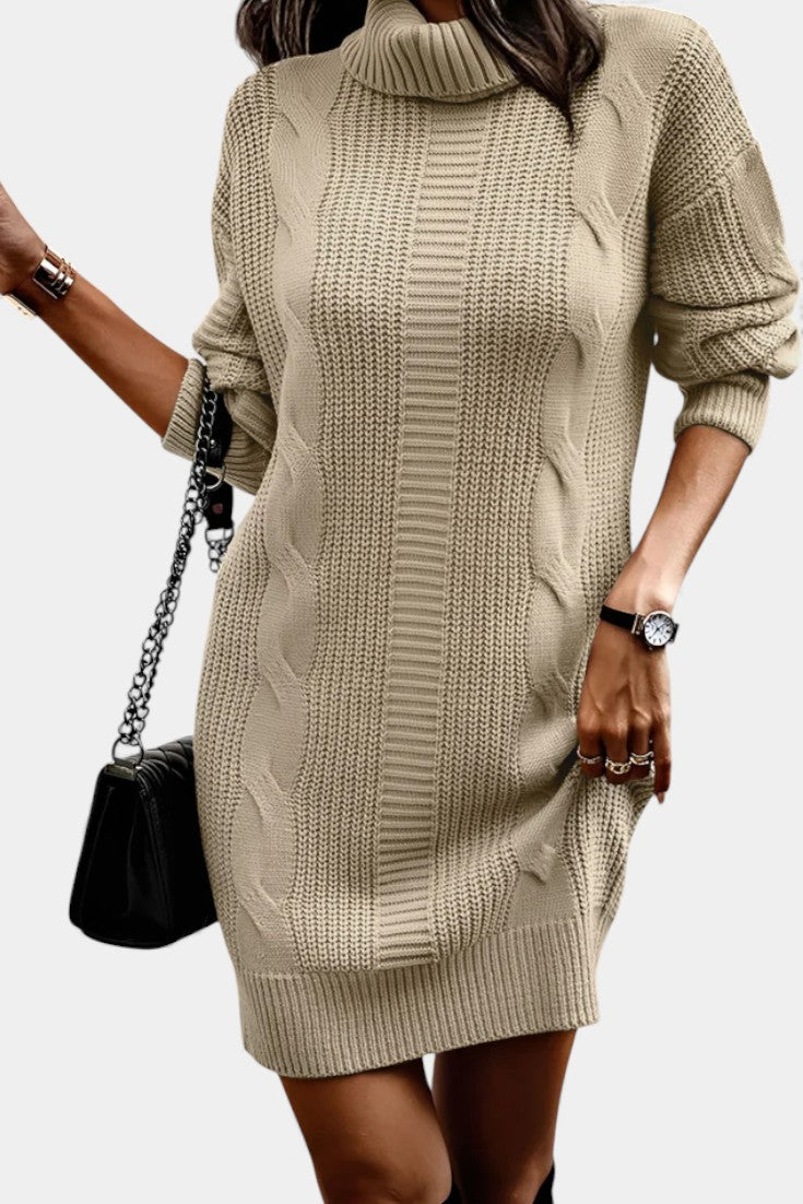 Elinora  - Robe Pull Col Roulé Maille Cosy