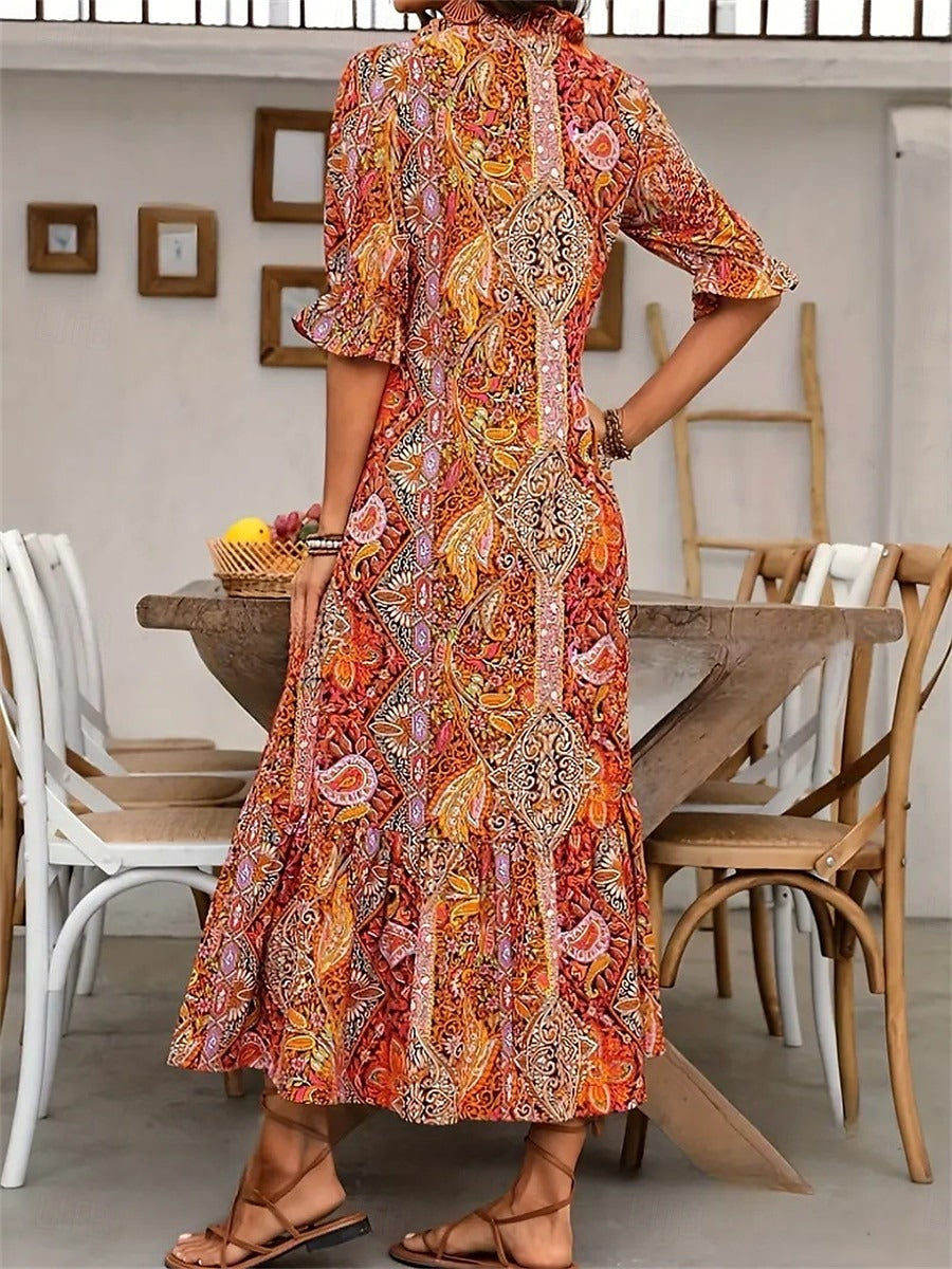 Esther - Robe bohème femme imprimée florale à col V élégant