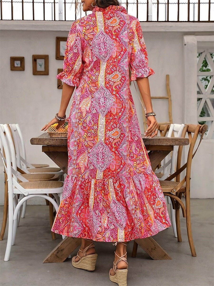 Esther - Robe bohème femme imprimée florale à col V élégant