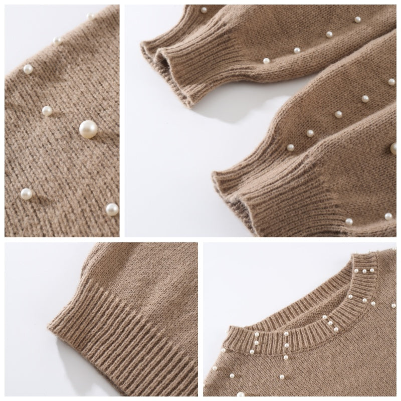 Fiep - Pull femme à perles et manches bouffantes