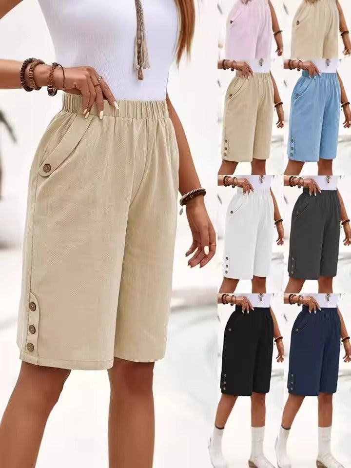 Celestria - Femme Pantalons Courts en Lin et Coton