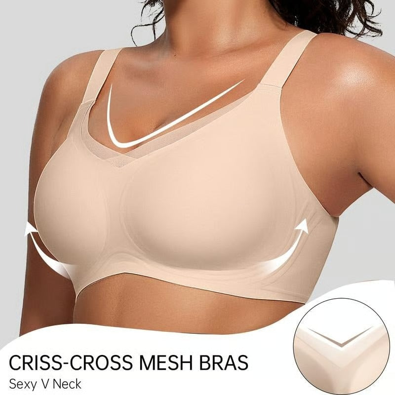 Kaelina - Soutien-gorge en mesh sans fil à col V croisé pour femmes