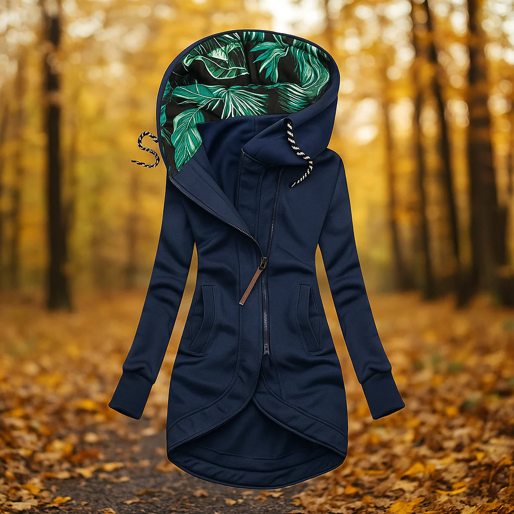 Annemieke - Veste femme longue à capuche avec fermeture zippée