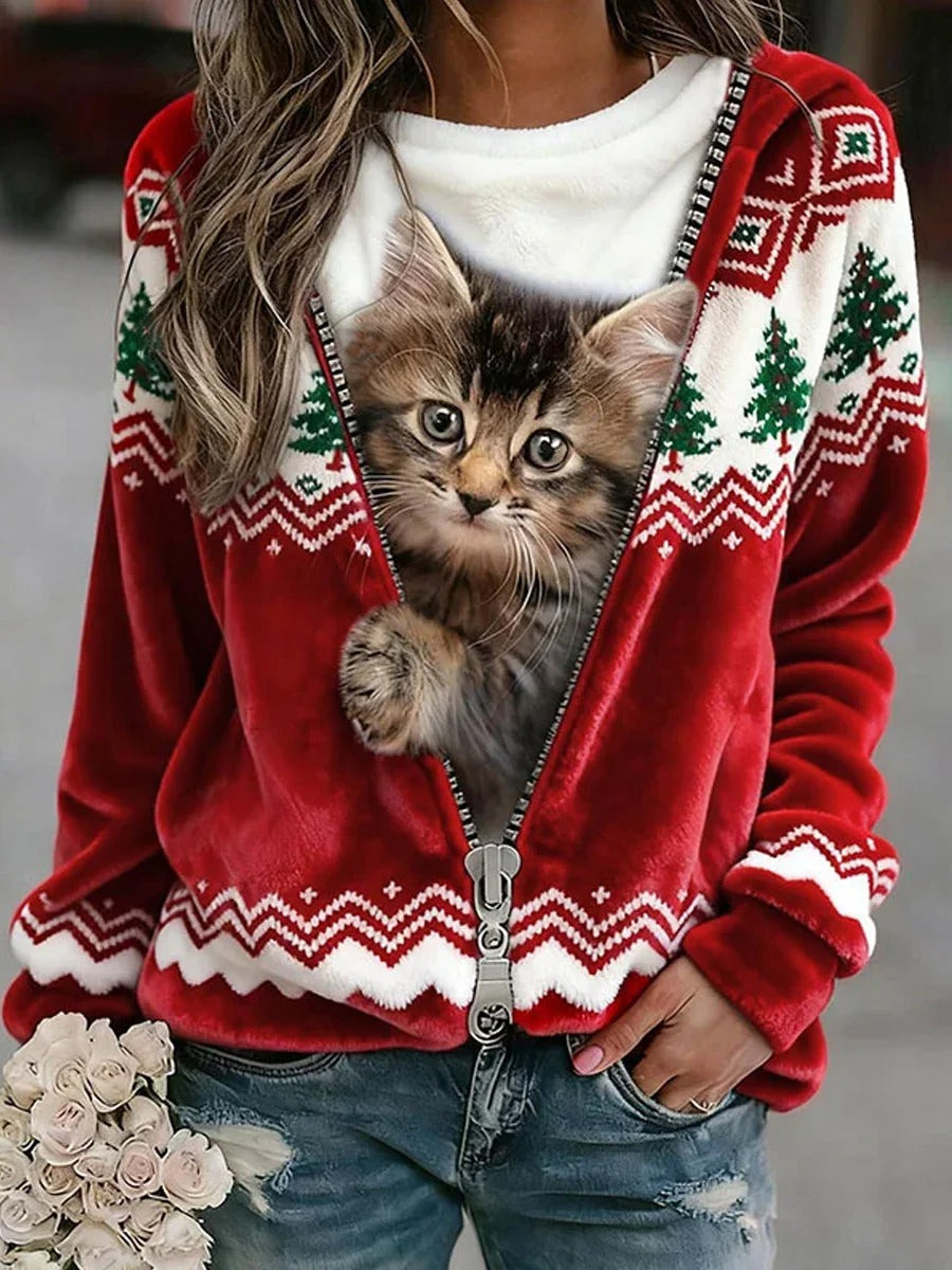 Lunaviera - Sweat à Capuche Flanelle Noël Chat