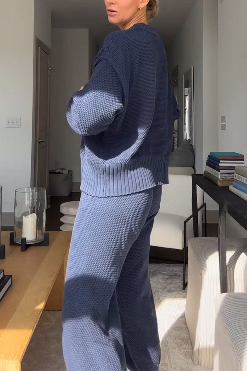 Marielle - Ensemble décontracté femme à col en V et texture gaufrée