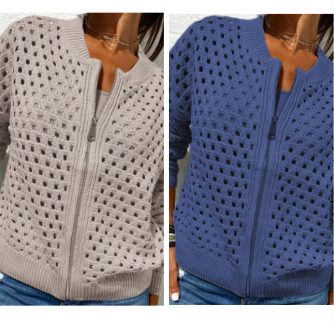 Florence - Veste Tricotée pour Femme avec Fermeture Éclair et Découpes