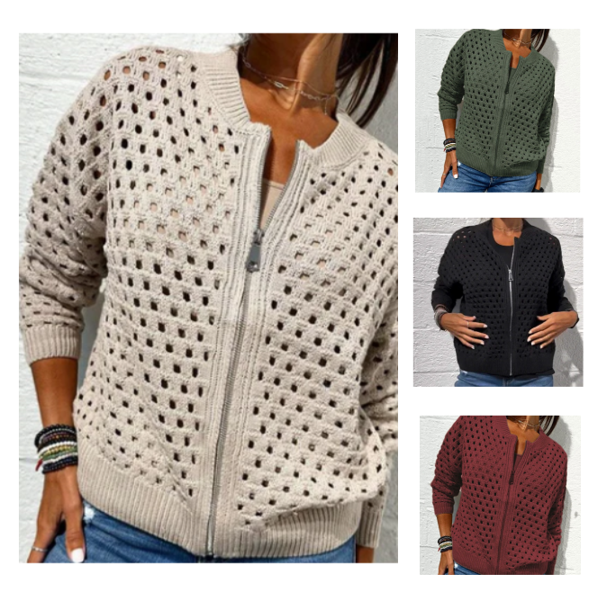 Florence - Veste Tricotée pour Femme avec Fermeture Éclair et Découpes