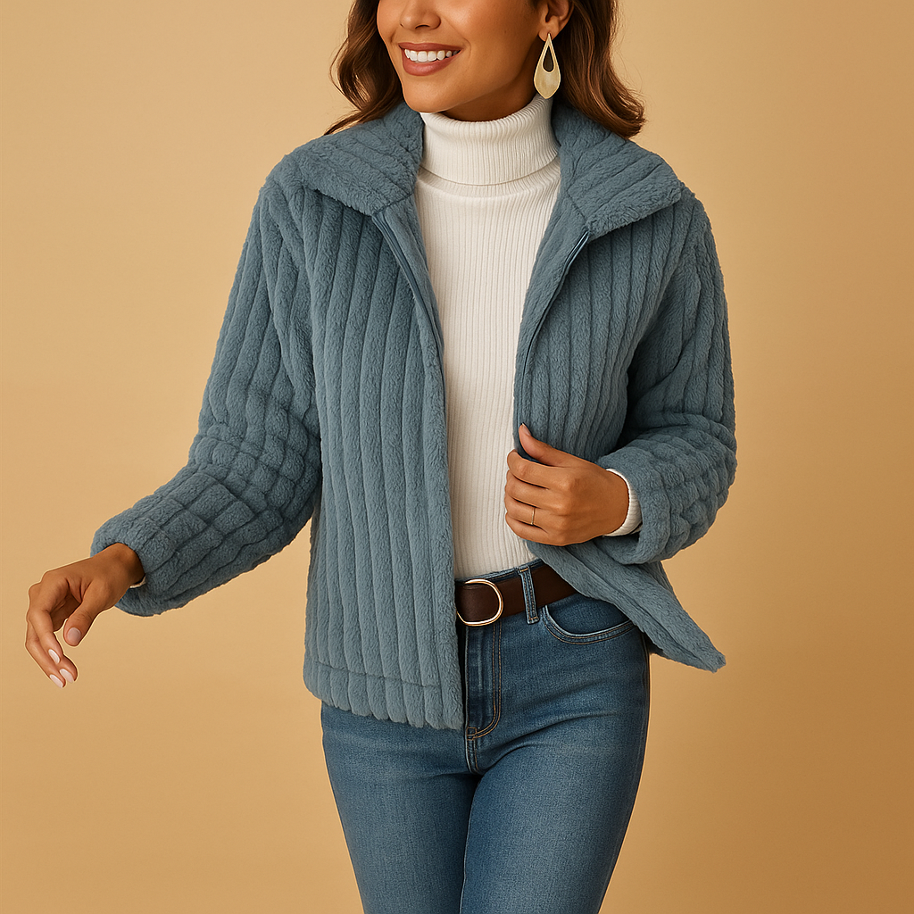 Isabelle - Long Fleece Jacket with Stand-Up Collar for Women