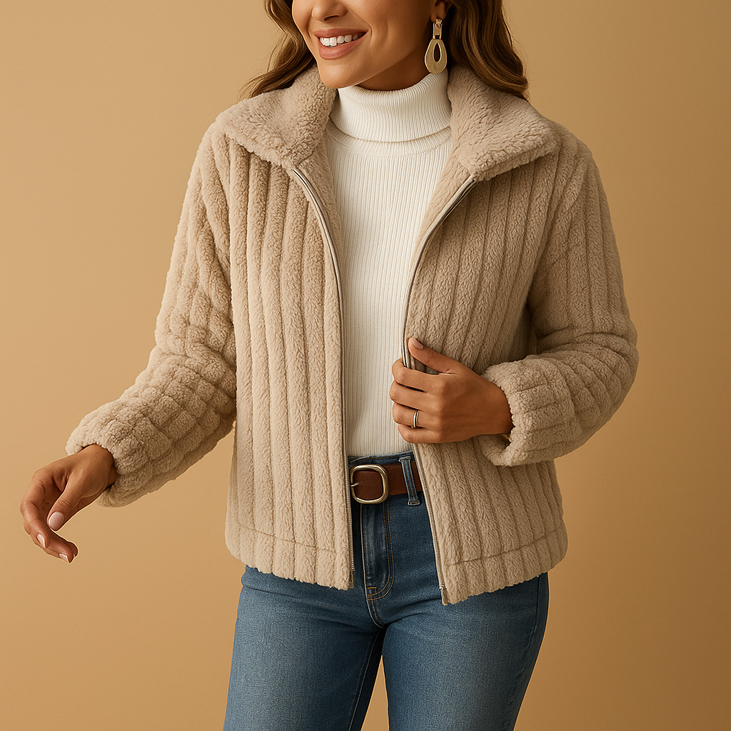 Isabelle - Long Fleece Jacket with Stand-Up Collar for Women