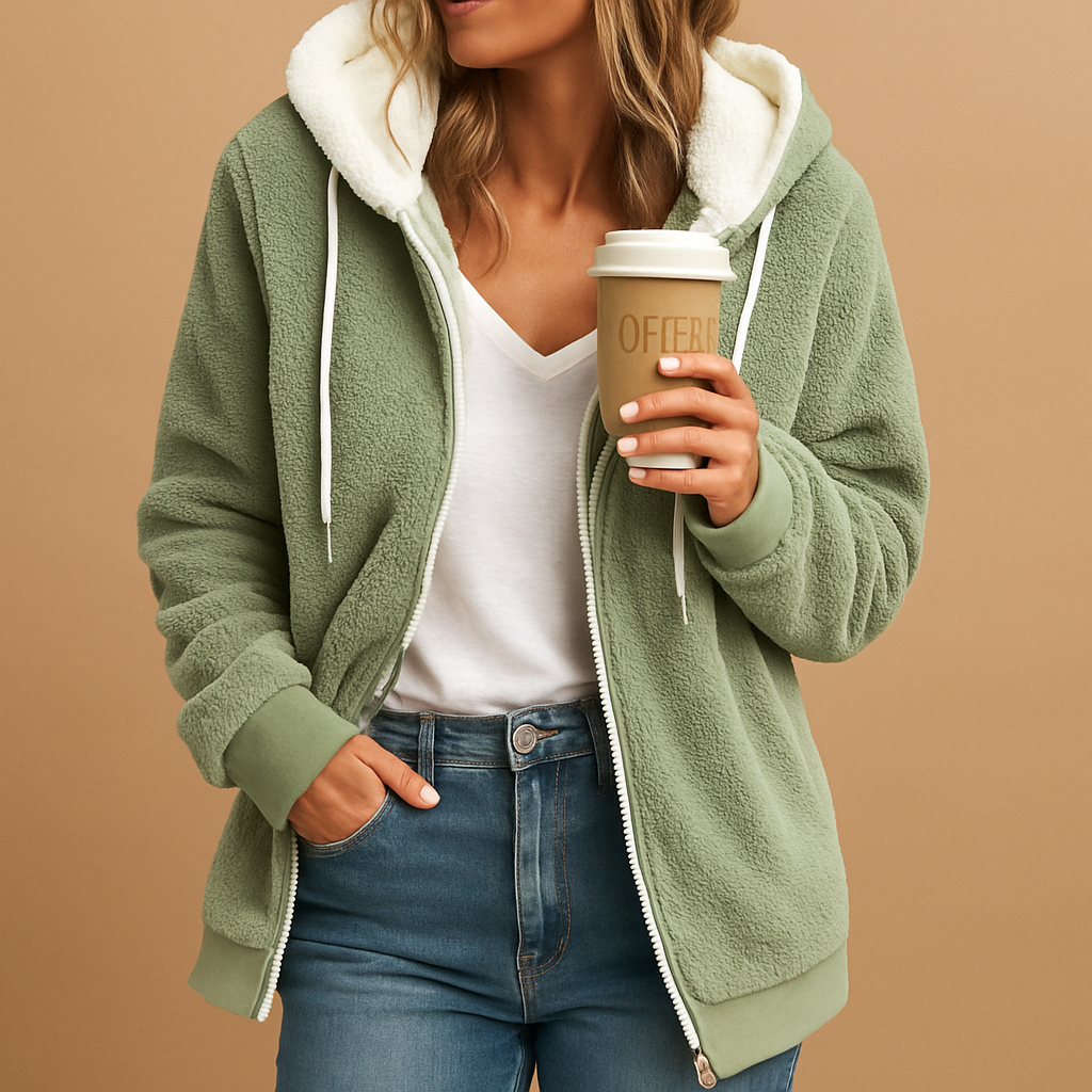 Danica - Long fleece hooded cardigan for women