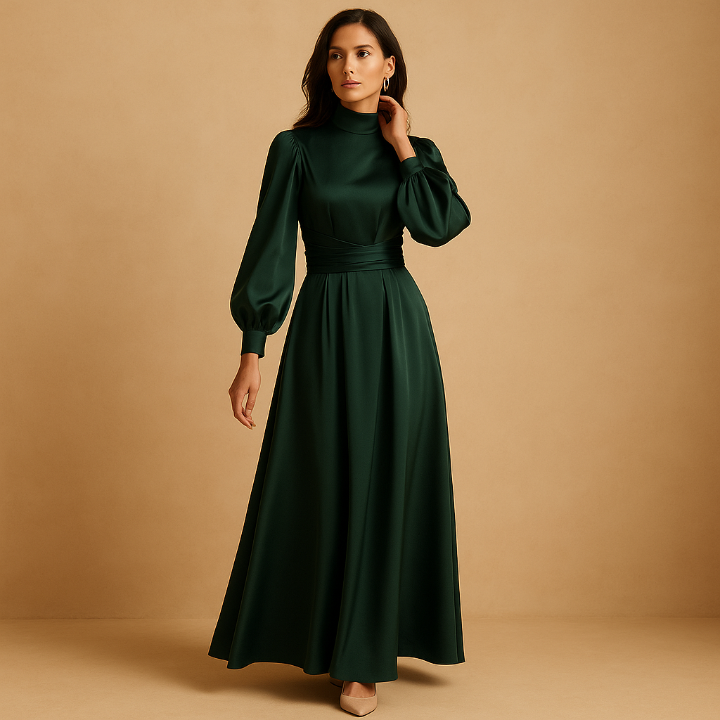 Isabella - Long Dress with Waist Belt and Elegant Cut for Women