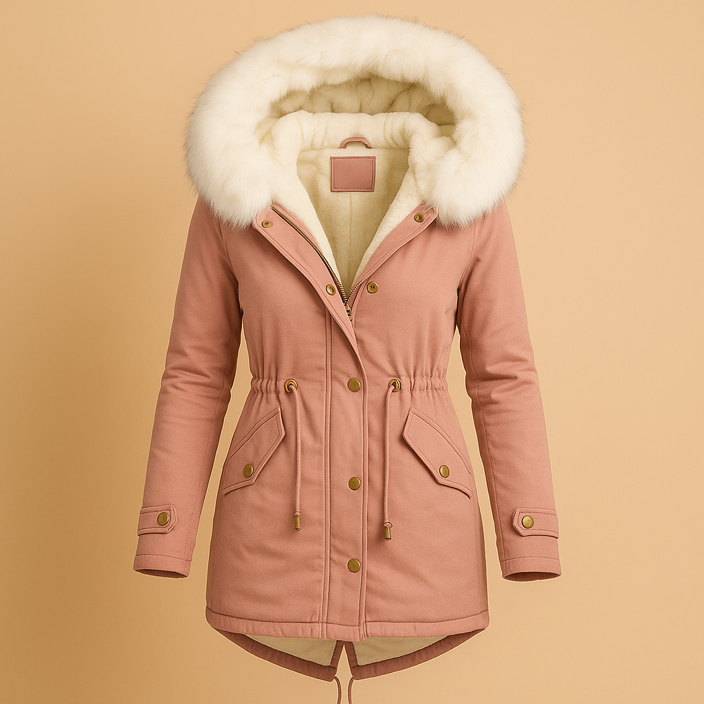 Camille - Long Winter Coat with Faux Fur Hood for Women