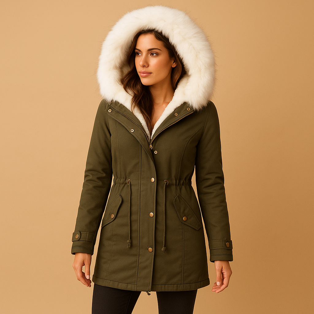 Camille - Long Winter Coat with Faux Fur Hood for Women
