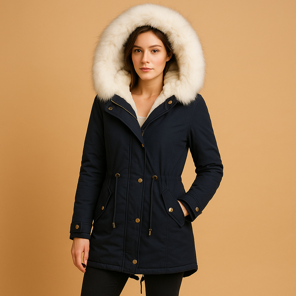 Camille - Long Winter Coat with Faux Fur Hood for Women