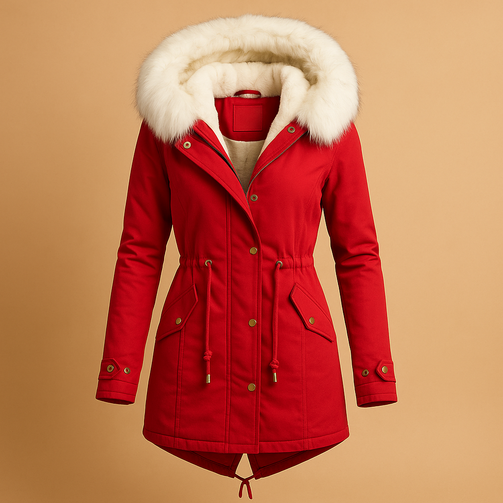 Camille - Long Winter Coat with Faux Fur Hood for Women