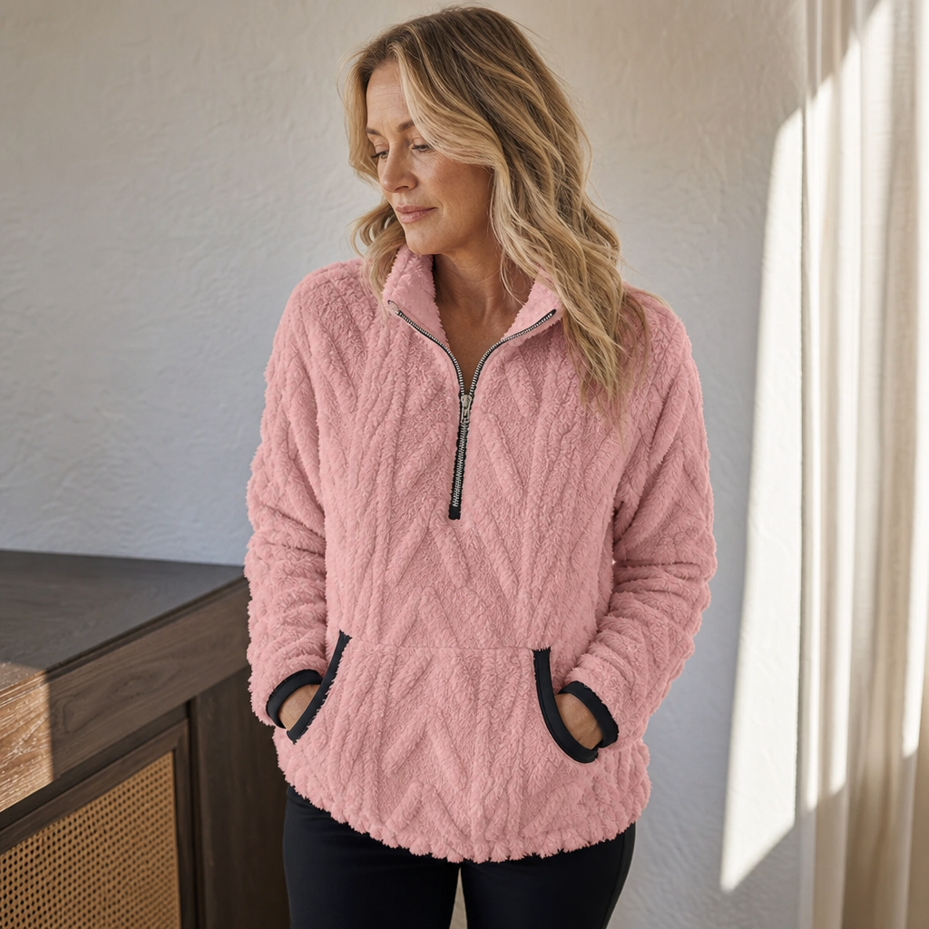 Rinske - Pull femme polaire demi-zip avec poche kangourou