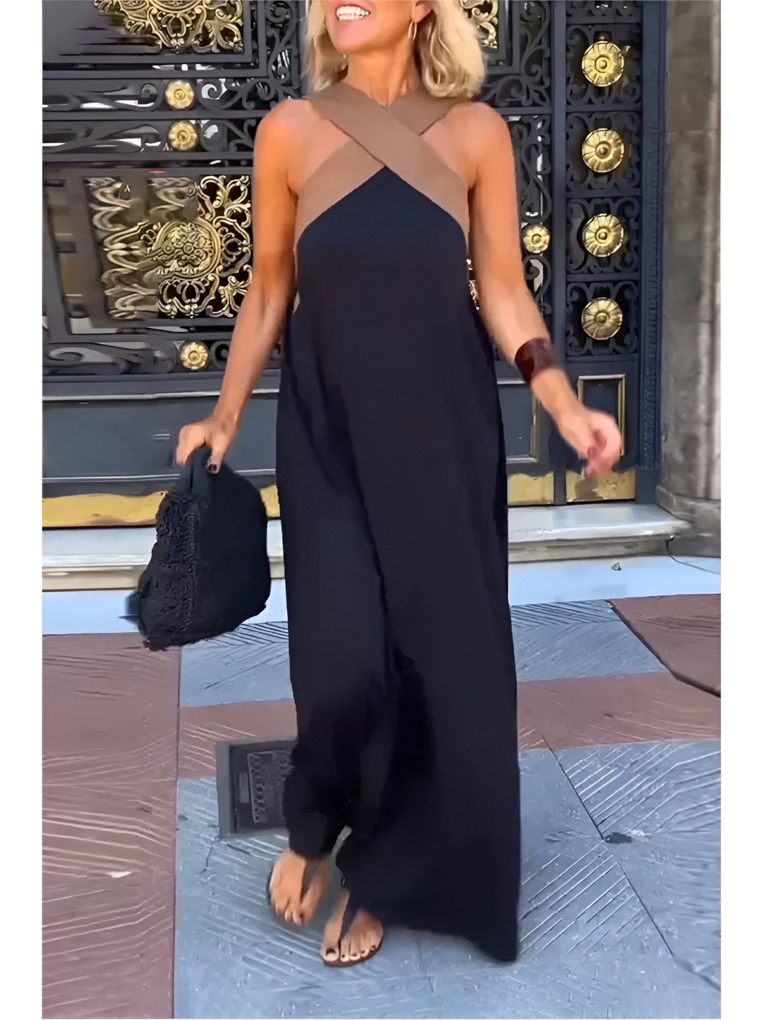 Izzaline - Robe longue femme à encolure croisée et épaules dénudées