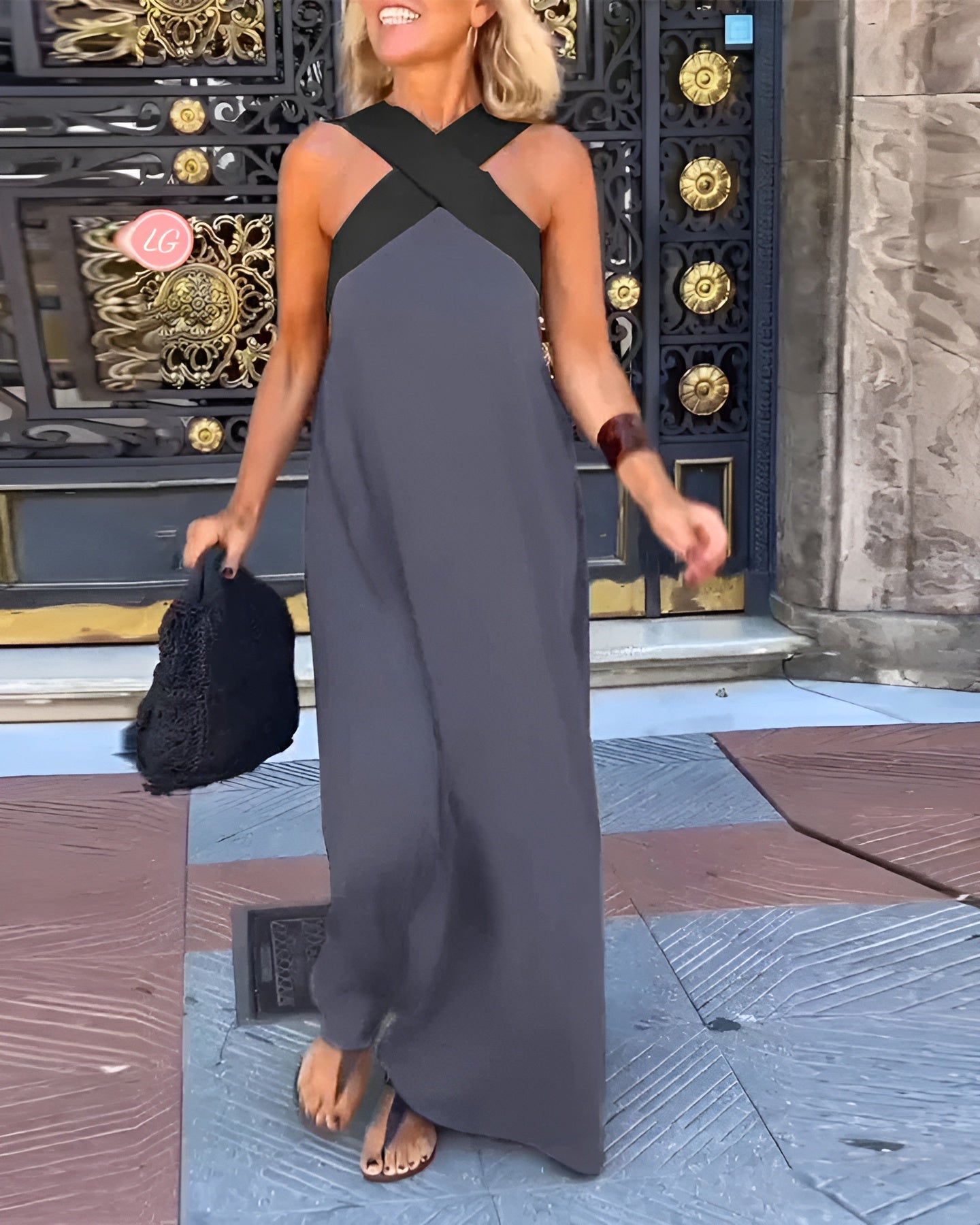 Izzaline - Robe longue femme à encolure croisée et épaules dénudées