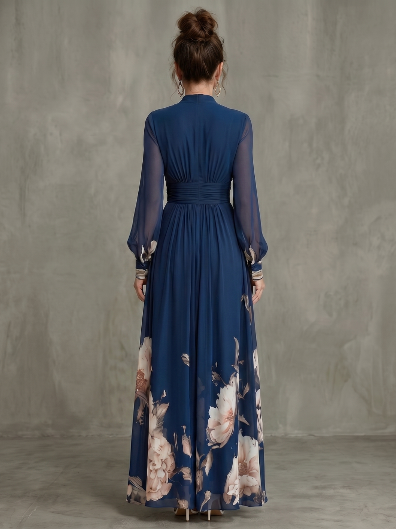 Lieve - Robe maxi femme à manches transparentes avec ourlet floral