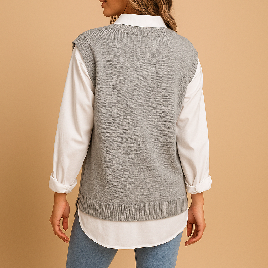 Marit - Sleeveless Cable-Knit V-Neck Vest for Women