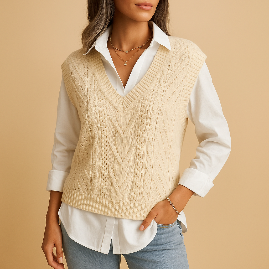 Marit - Sleeveless Cable-Knit V-Neck Vest for Women