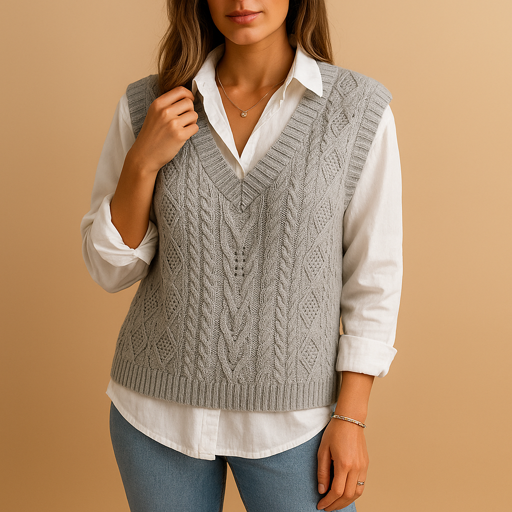 Marit - Sleeveless Cable-Knit V-Neck Vest for Women