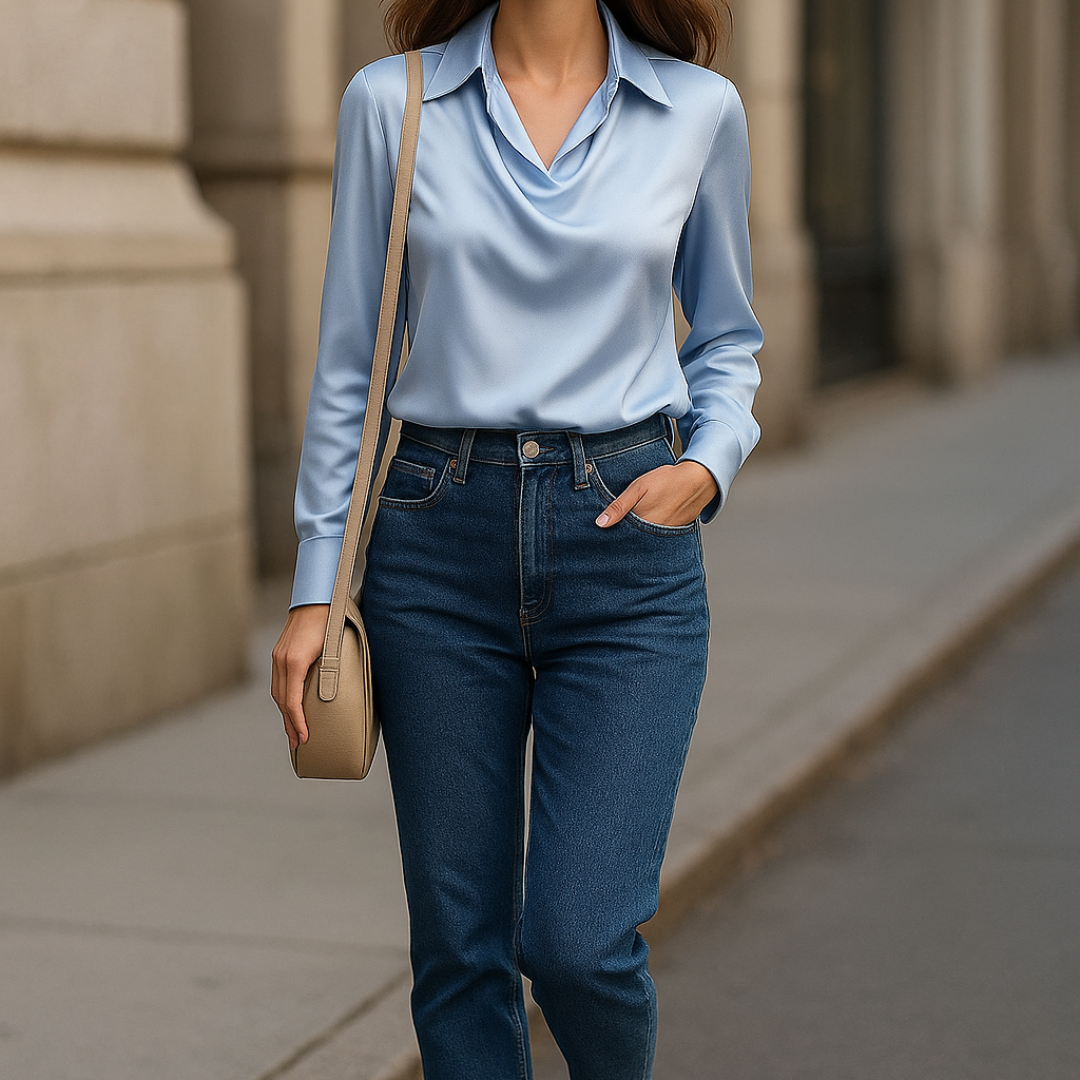 Laureline - Blouse Brillante avec Col Plissé – Chic & Intemporelle