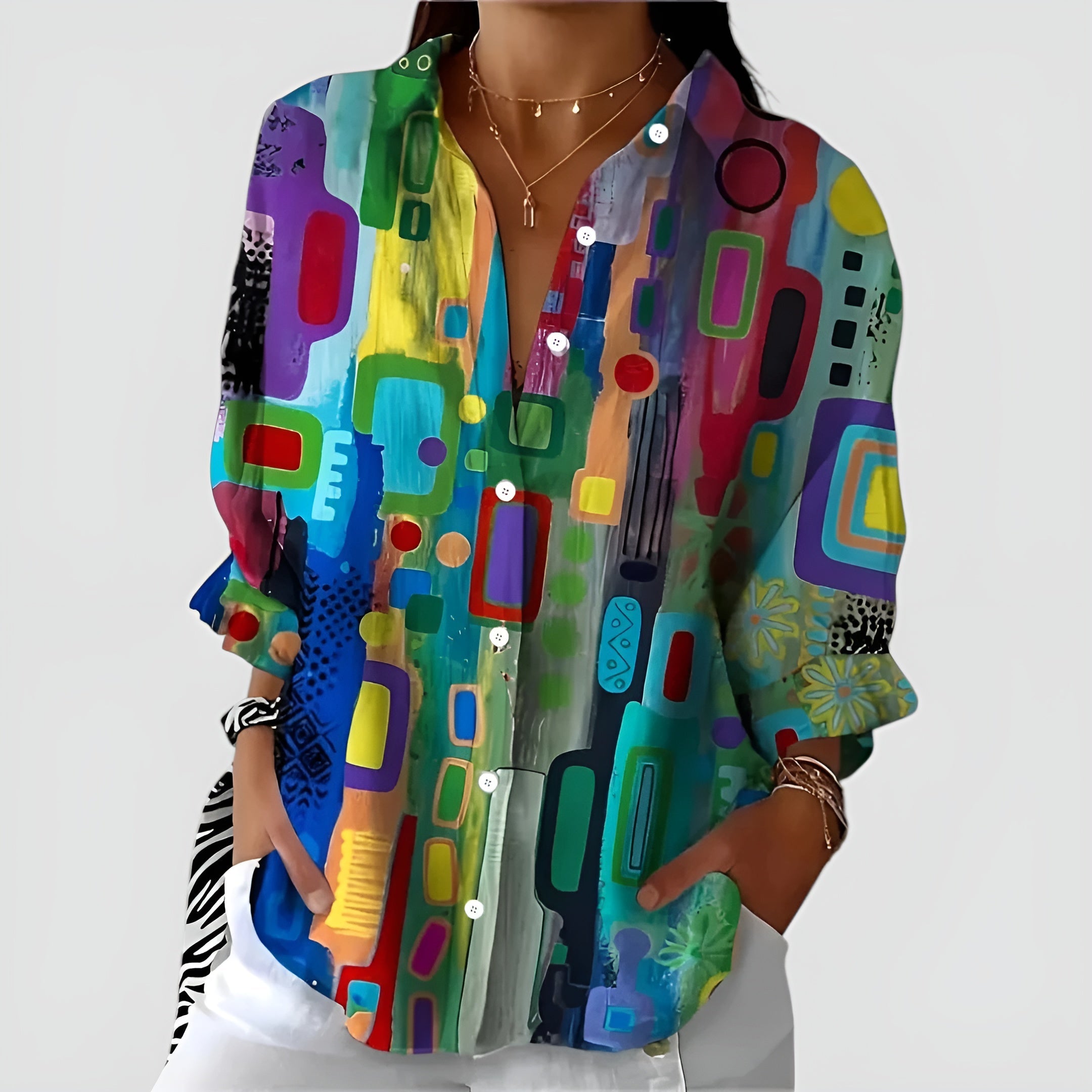 Cerelia - Blouse Confortable à Motif Géométrique pour un Style Moderne au Quotidien