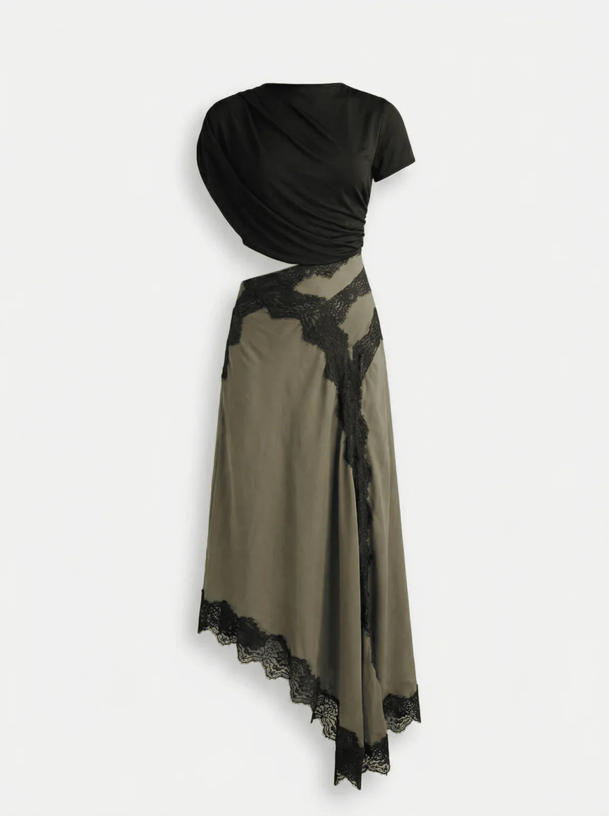 Griselune - Ensemble femme top asymétrique noir et jupe maxi dentelle élégante