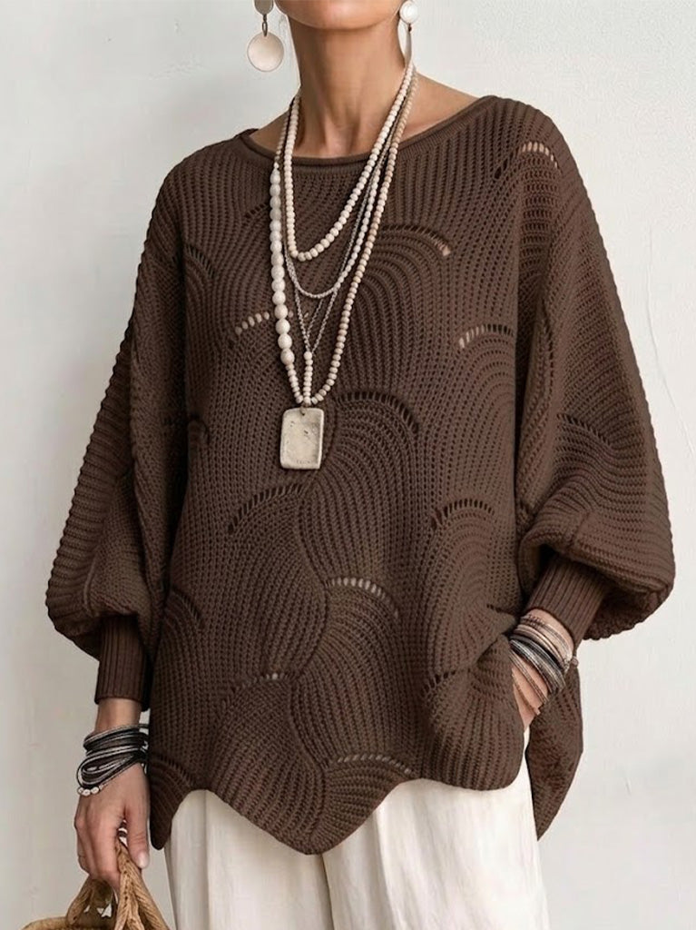 Armelle - Pull femme ajouré en maille avec motif ondulé