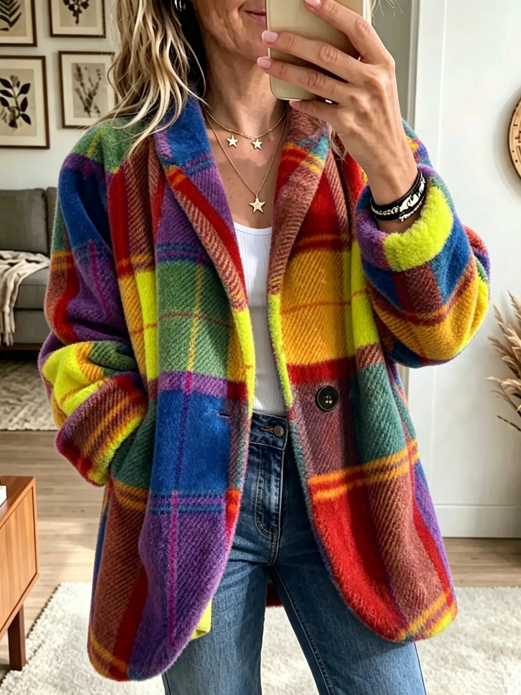 Lavinia - Manteau femme à carreaux avec texture douce et poches