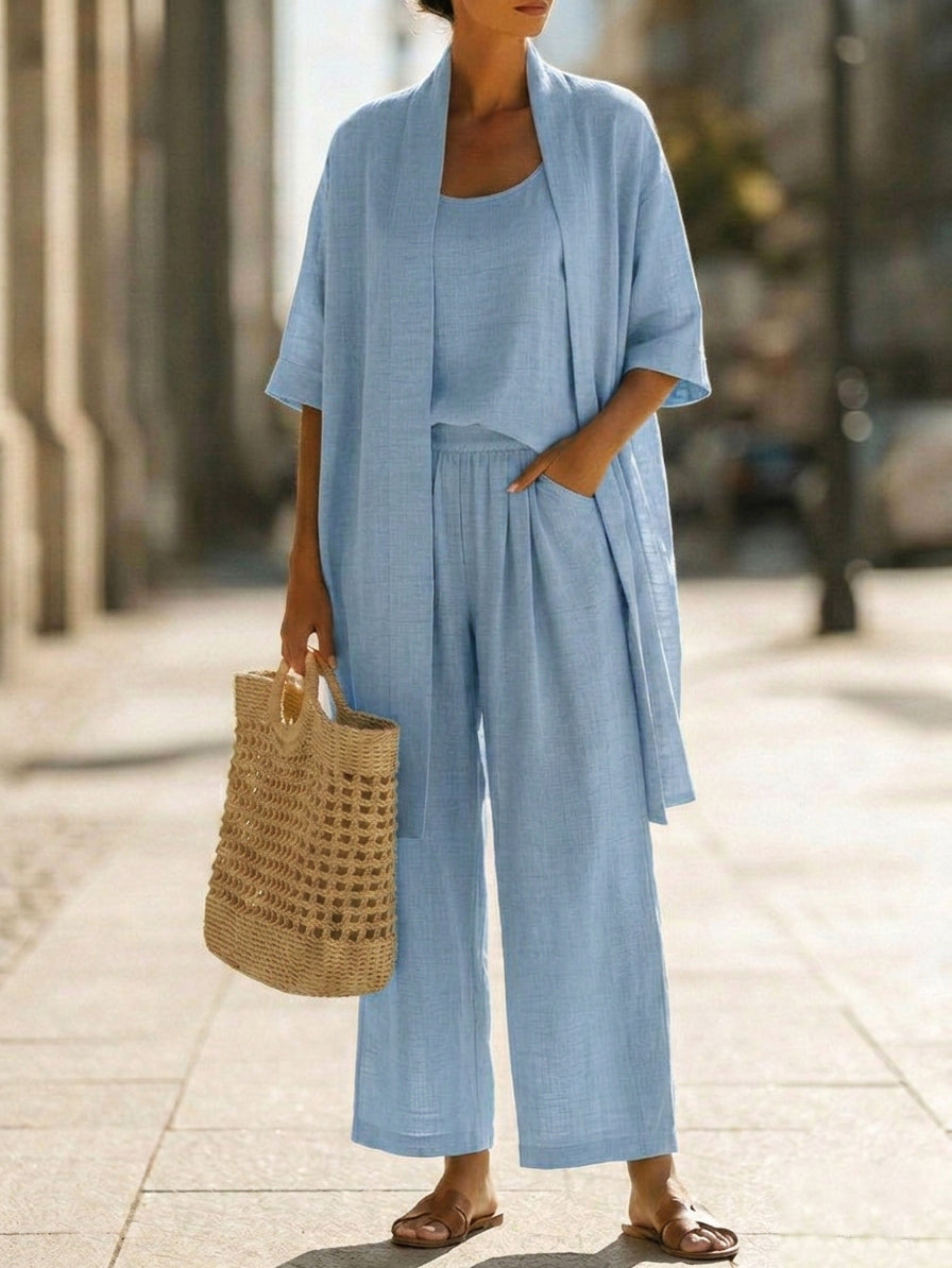 Faevina - Ensemble femme léger avec kimono, haut et pantalon