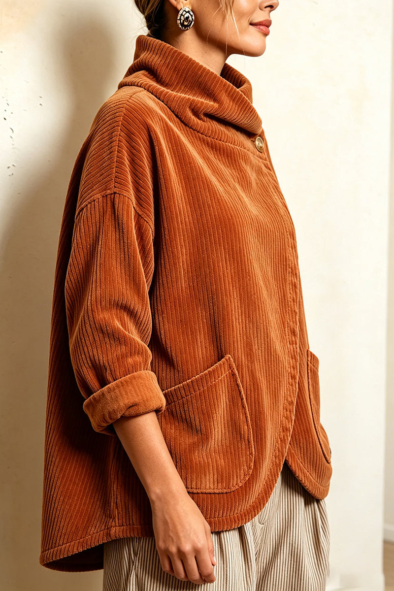 Ysée - Women's corduroy high-neck sweater with asymmetrical closure