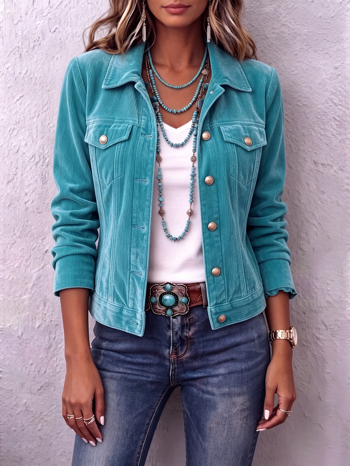 Jikke - Veste femme en velours à boutons et col tailleur