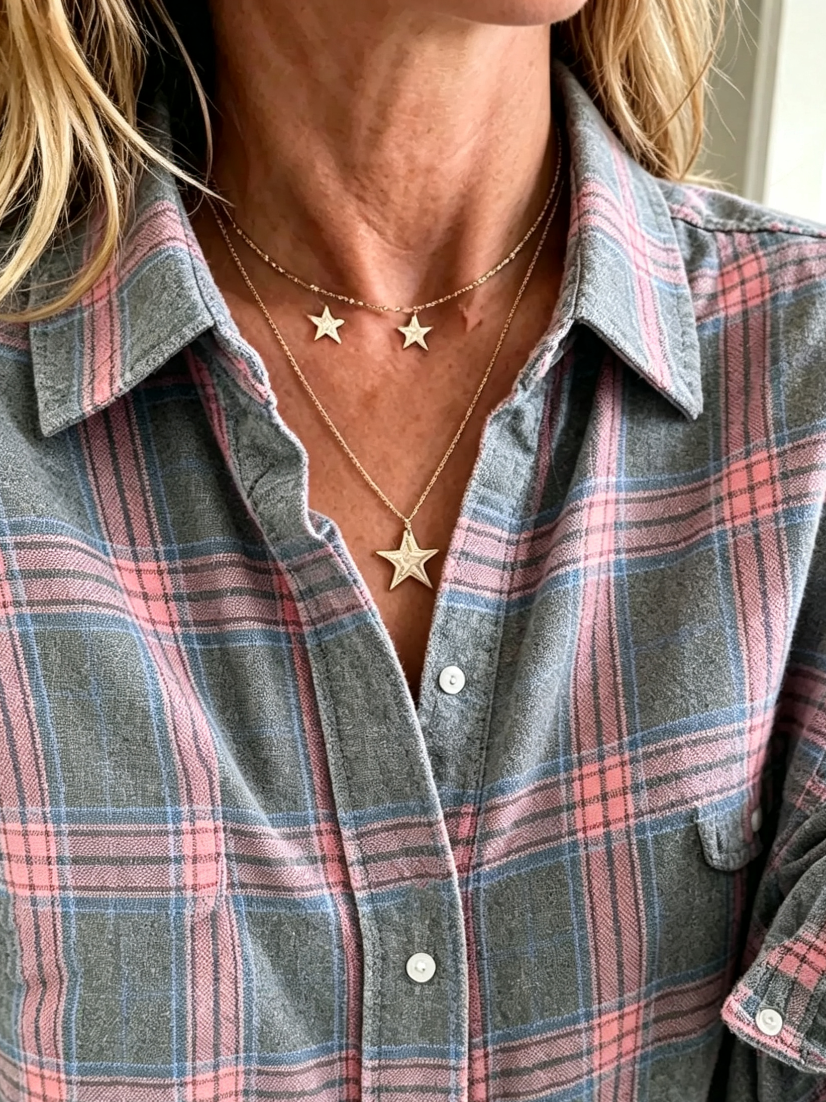 Oona - Chemise femme oversize à carreaux avec poches boutonnées
