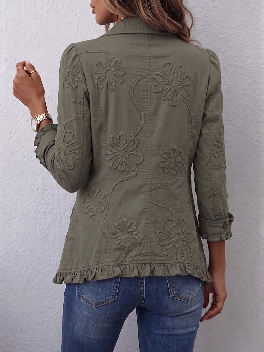 Harriet - Veste femme brodée avec volants et boutons décoratifs