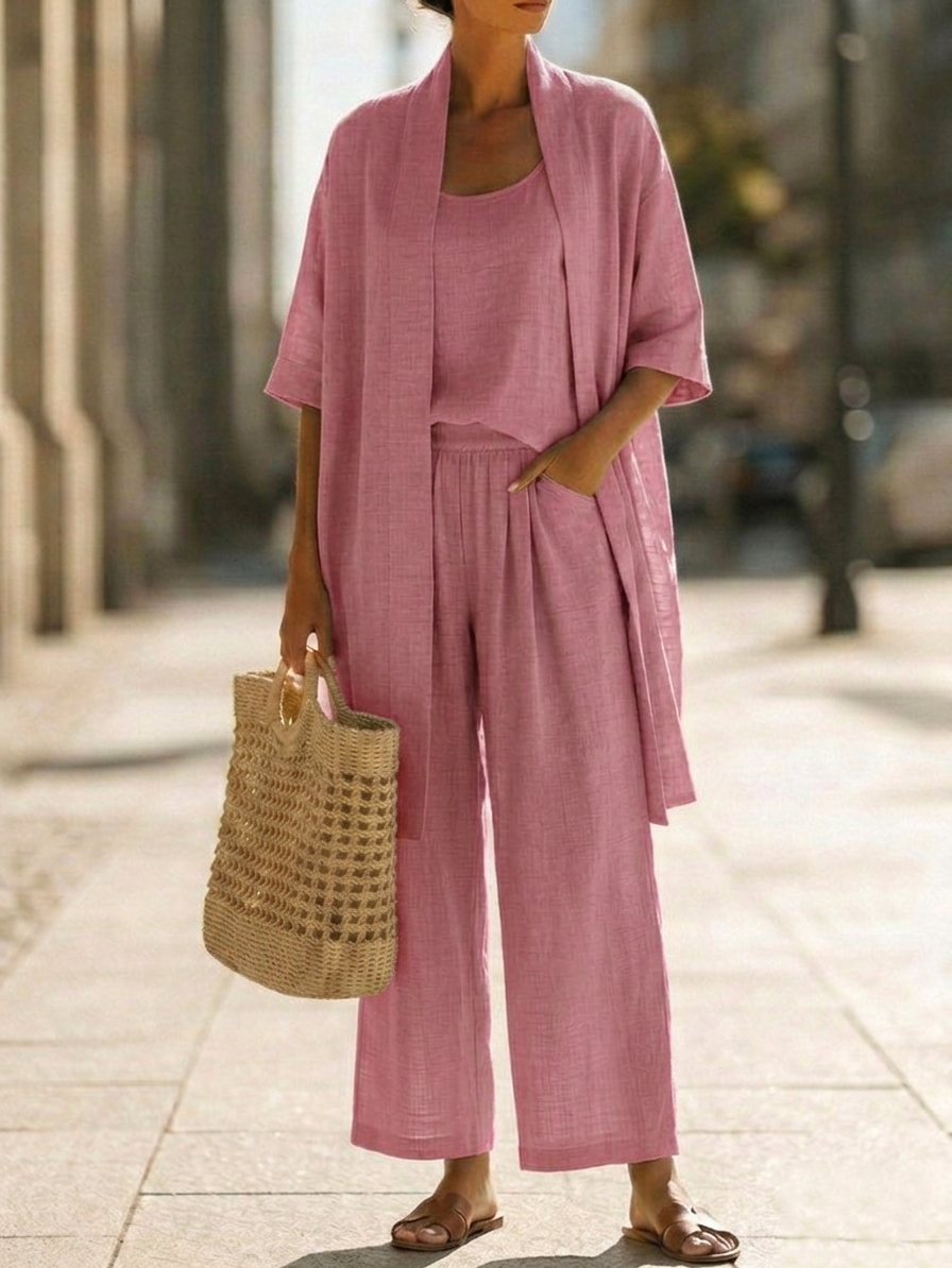 Faevina - Ensemble femme léger avec kimono, haut et pantalon