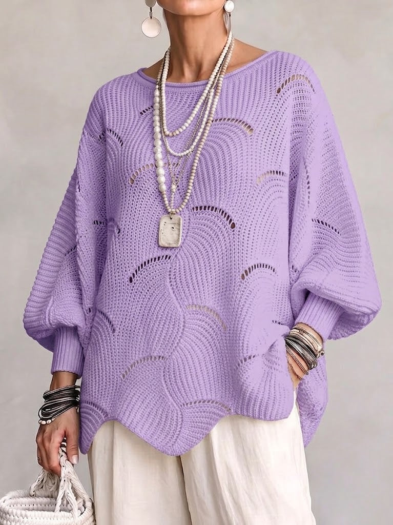 Armelle - Pull femme ajouré en maille avec motif ondulé