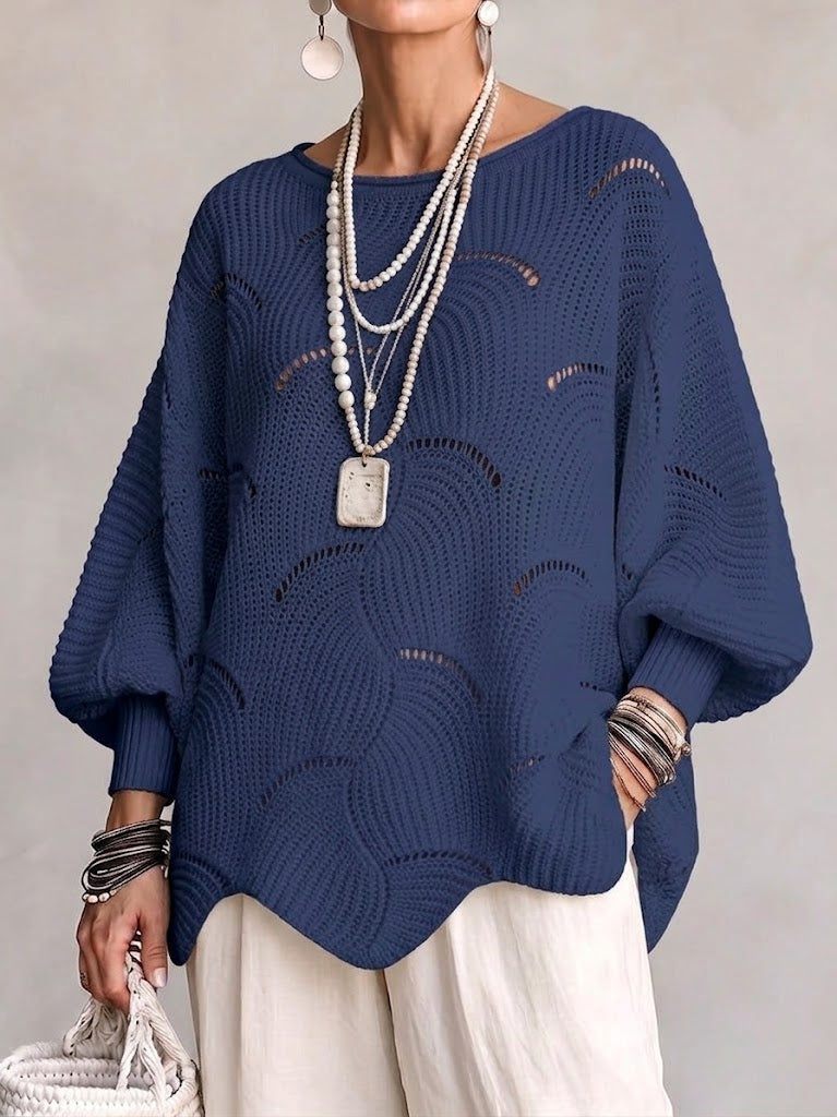 Armelle - Pull femme ajouré en maille avec motif ondulé