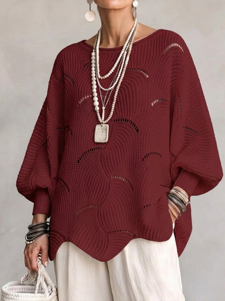 Armelle - Pull femme ajouré en maille avec motif ondulé