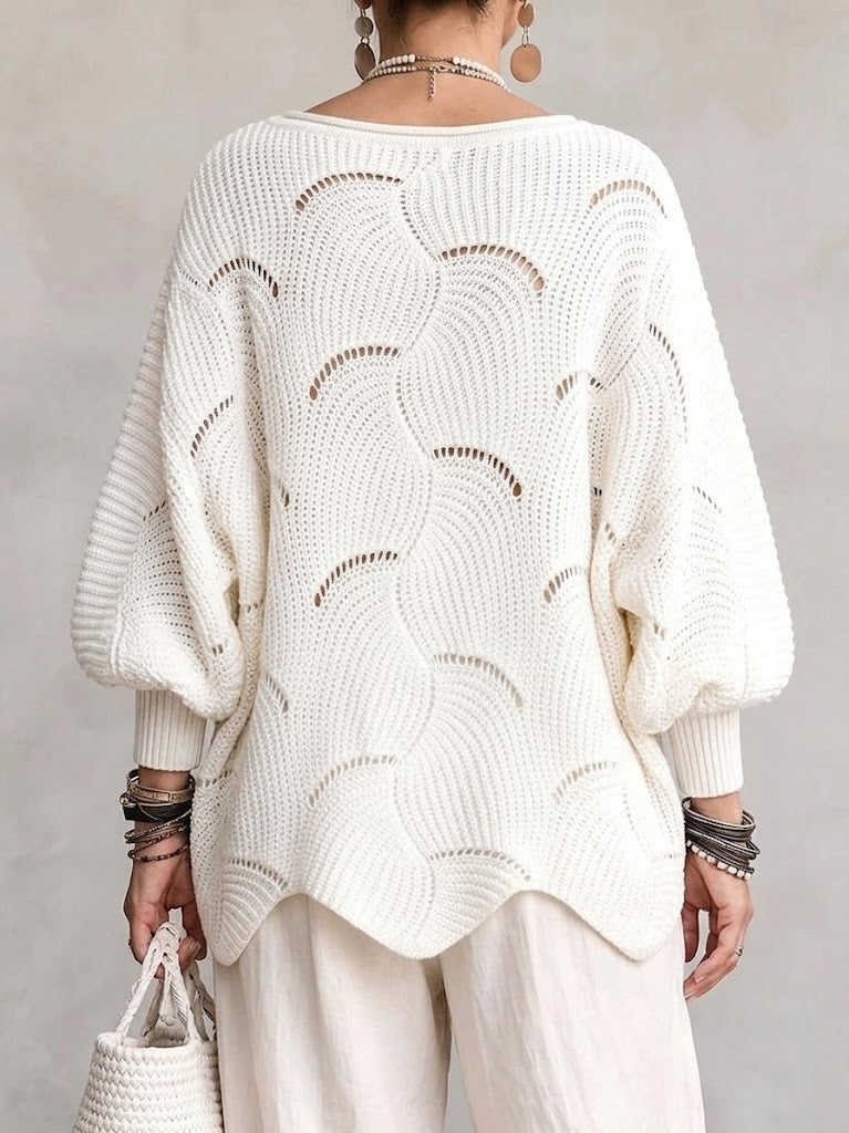 Armelle - Pull femme ajouré en maille avec motif ondulé