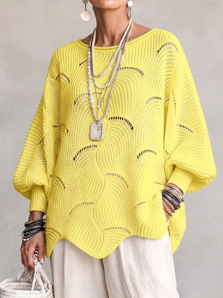 Armelle - Pull femme ajouré en maille avec motif ondulé
