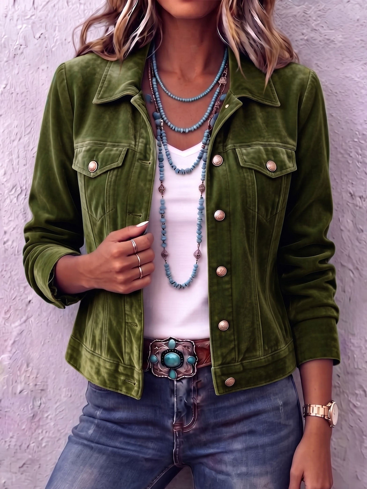 Jikke - Veste femme en velours à boutons et col tailleur