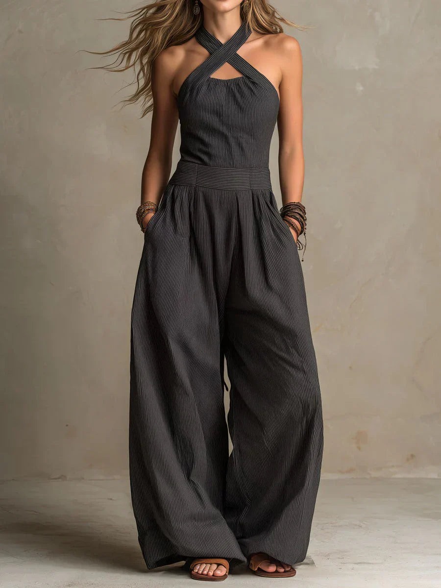 Fiorenzae - Combinaison femme fluide col croisé jambes larges élégantes