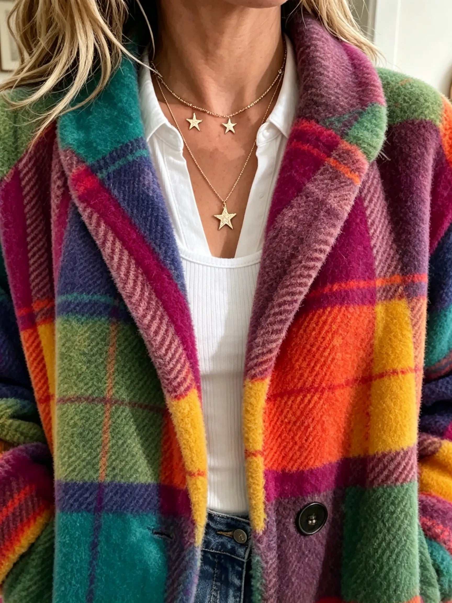 Lavinia - Manteau femme à carreaux avec texture douce et poches